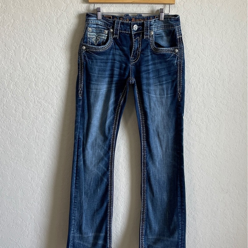 Rock Revival Blue Slim Straight Jeans with Natural Fading